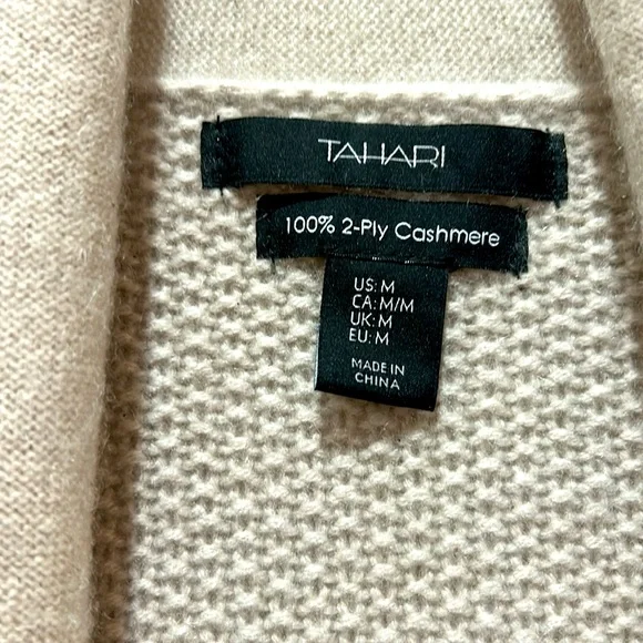 TAHARI 100% 2 Ply Cashmere Shawl Sweater Coat - Picture 4 of 6